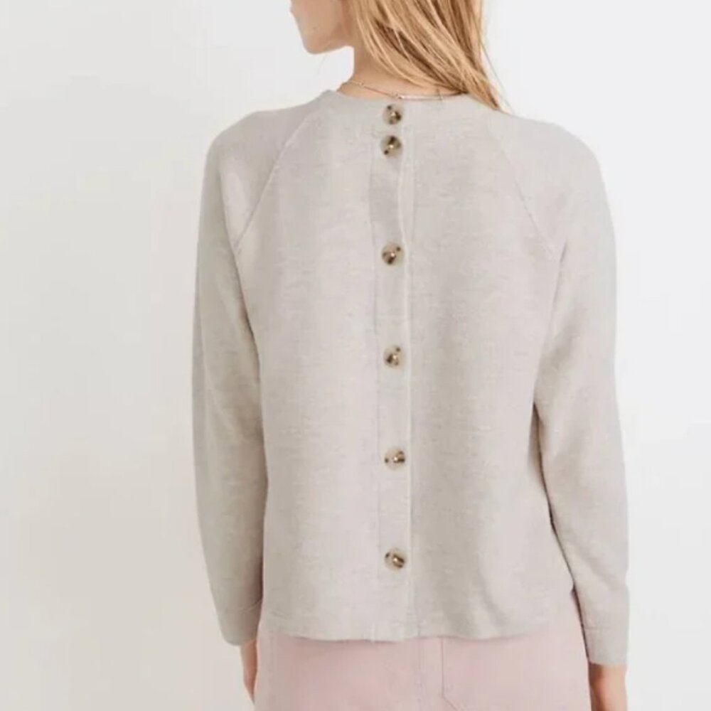 Madewell Oatmeal (Re)Sourced Mockneck Button-Back Sweater